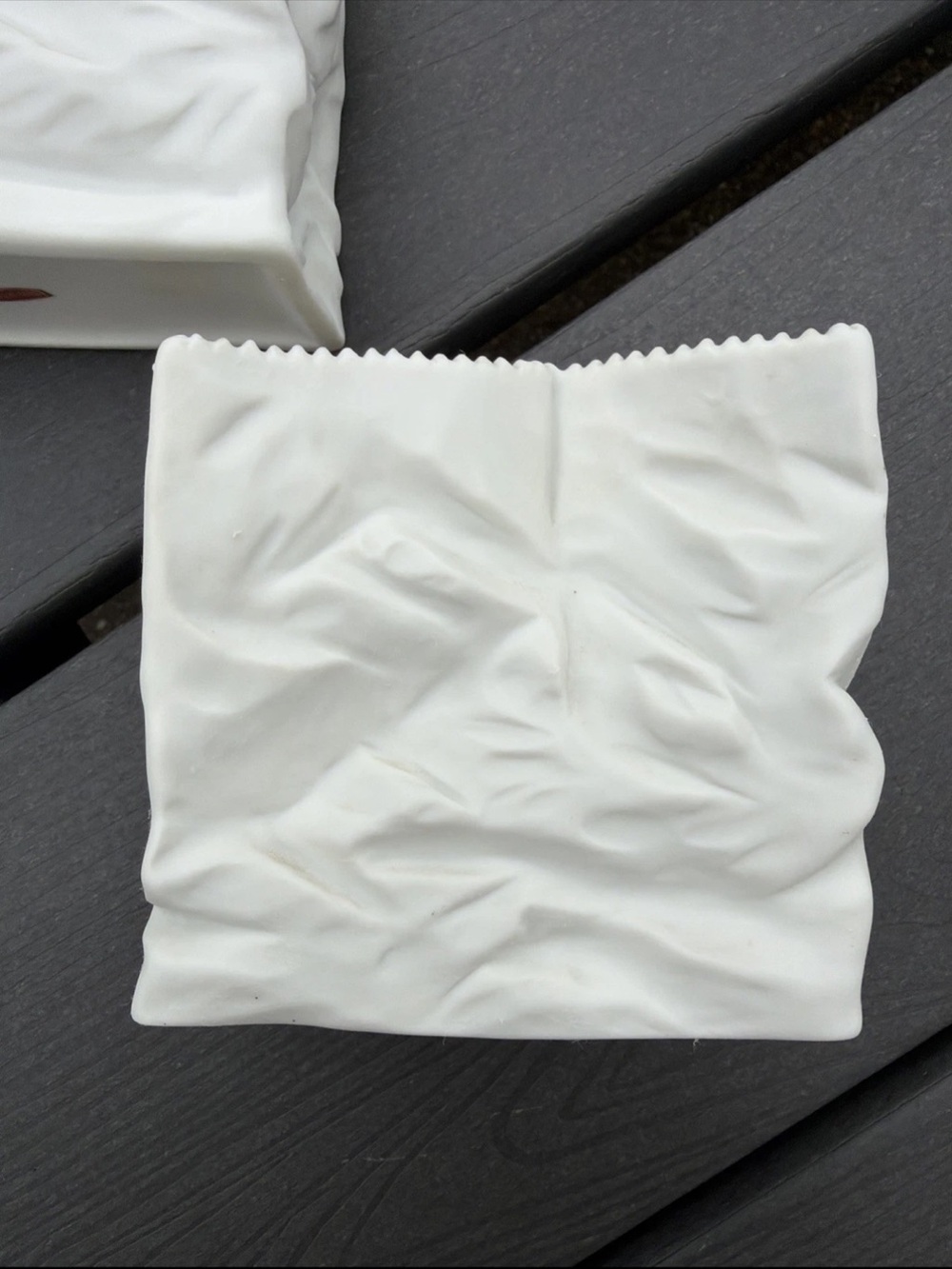 Vintage 4" Porcelain White Paper Bag Vase Pop Art Minimalist Lot Of 2 Included - Picture 4 of 15